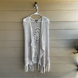 Artesia Beige Crochet Kimono - Size Small - Casual Neutral Boho